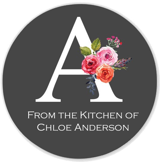 Charcoal Floral Bunch Initial Kitchen Round Stickers